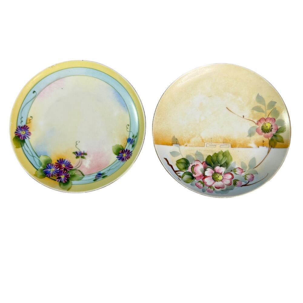 Lot of 2 Vintage Hand Painted Welsbach Studio Kansas City Floral Plates 6.5"